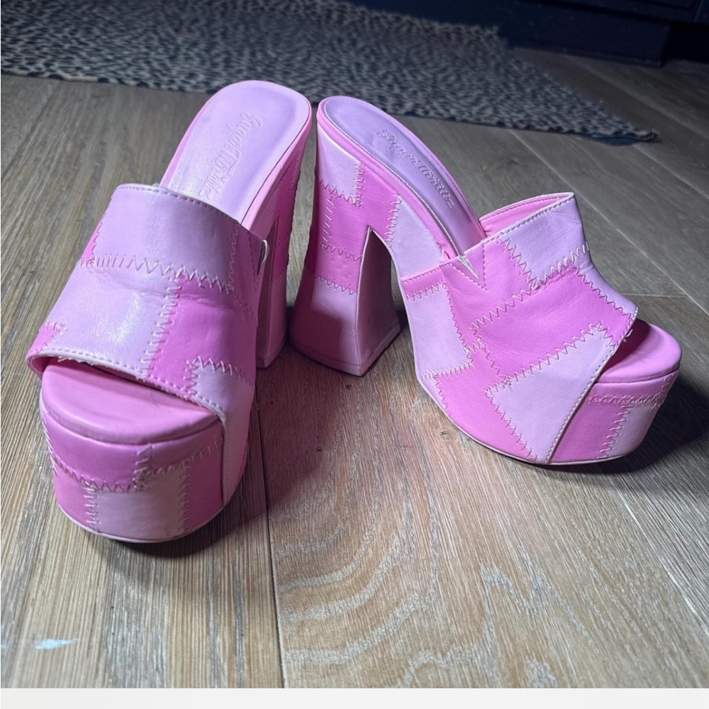 Sugar Thrillz is Pink Patchwork Platform Heels - image 2